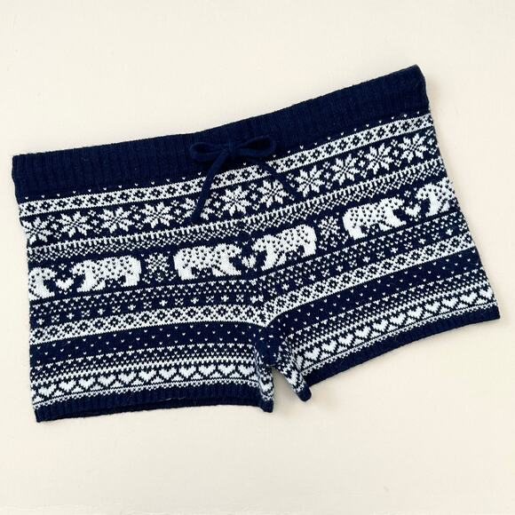 American Eagle Y2K Aerie Navy Fair Isle Blue Wool Blend Knit Short - Picture 5 of 8